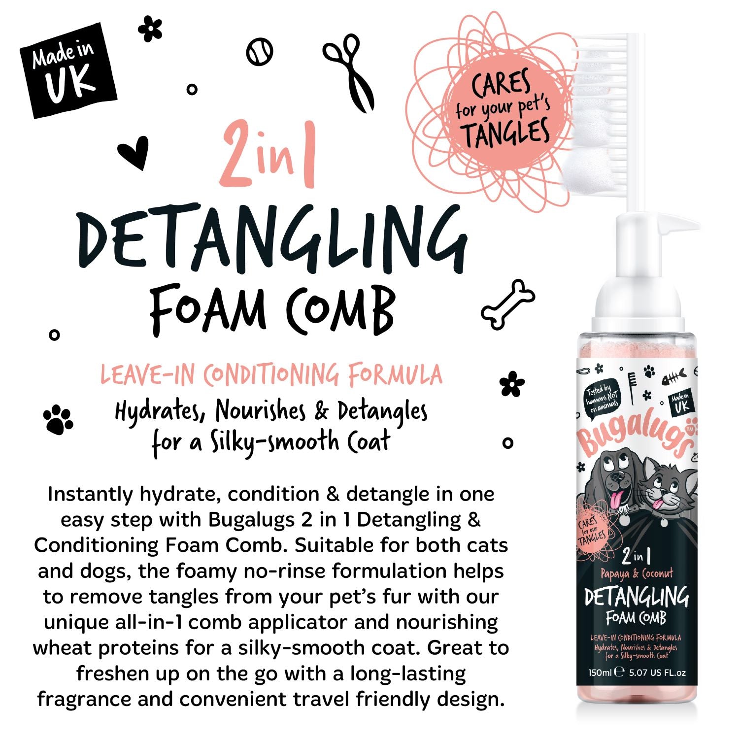 bugalugs-papaya-coconut-2-in-1-detangling-foam-comb-entwirrungs-kamm-mit-leave-i image 5