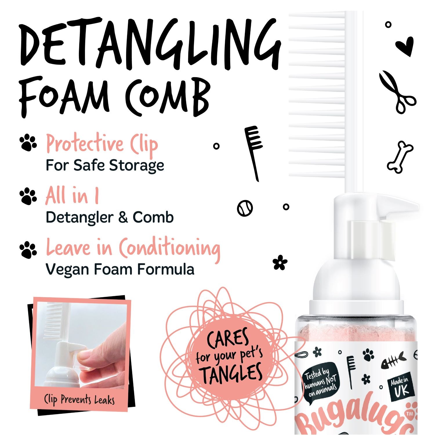bugalugs-papaya-coconut-2-in-1-detangling-foam-comb-entwirrungs-kamm-mit-leave-i image 6