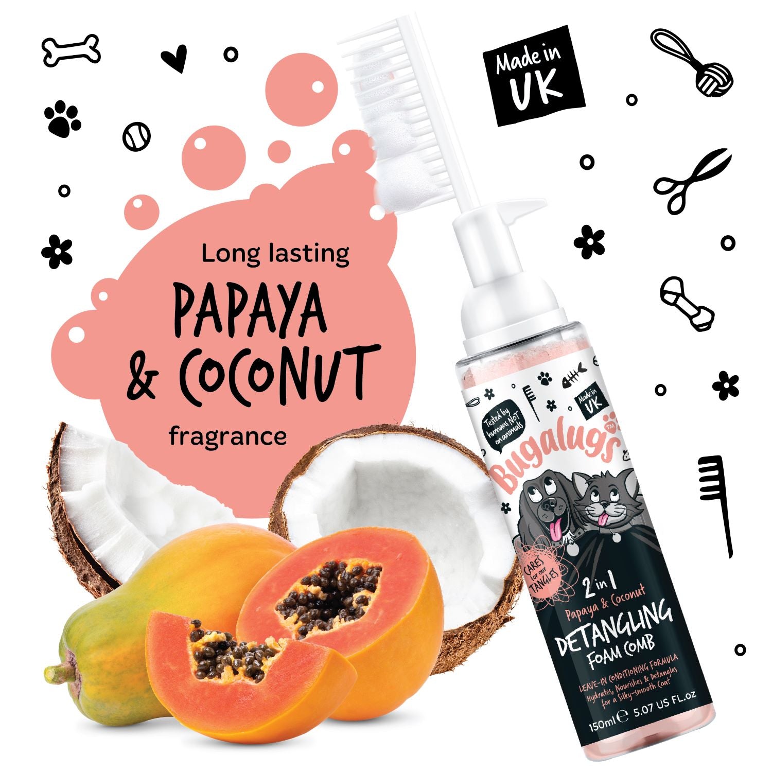 bugalugs-papaya-coconut-2-in-1-detangling-foam-comb-entwirrungs-kamm-mit-leave-i image 2