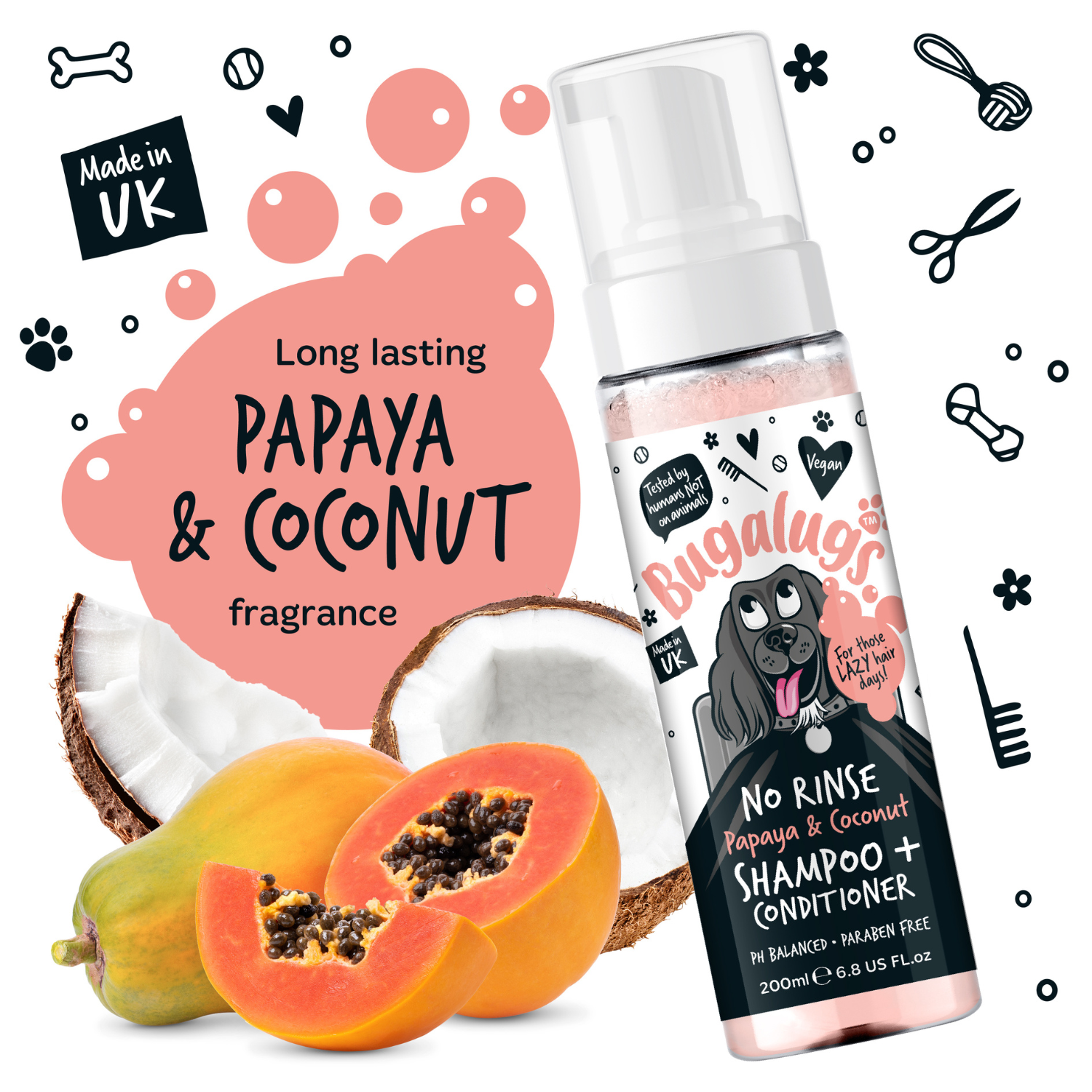 bugalugs-no-rinse-papaya-coconut-dog-shampoo-conditioner-2-in-1-trockenshampoo-w image 2