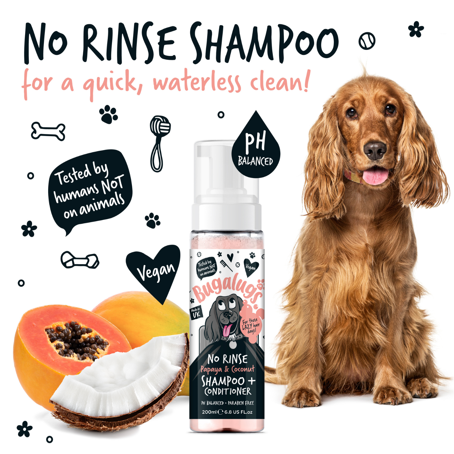 bugalugs-no-rinse-papaya-coconut-dog-shampoo-conditioner-2-in-1-trockenshampoo-w image 3