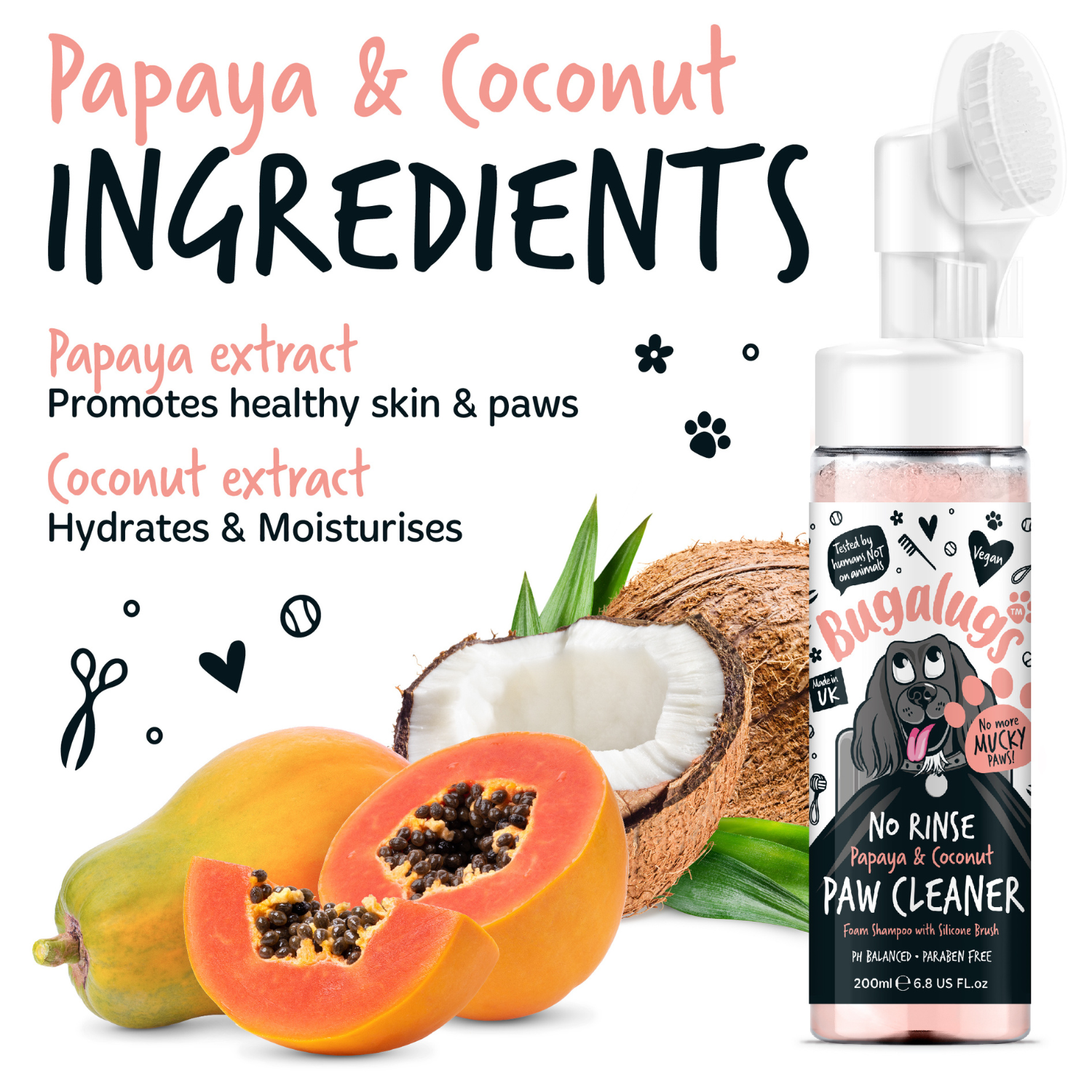 bugalugs-papaya-coconut-no-rinse-pfotenreiniger-mit-silikonb-rste-f-r-hunde-katz image 8