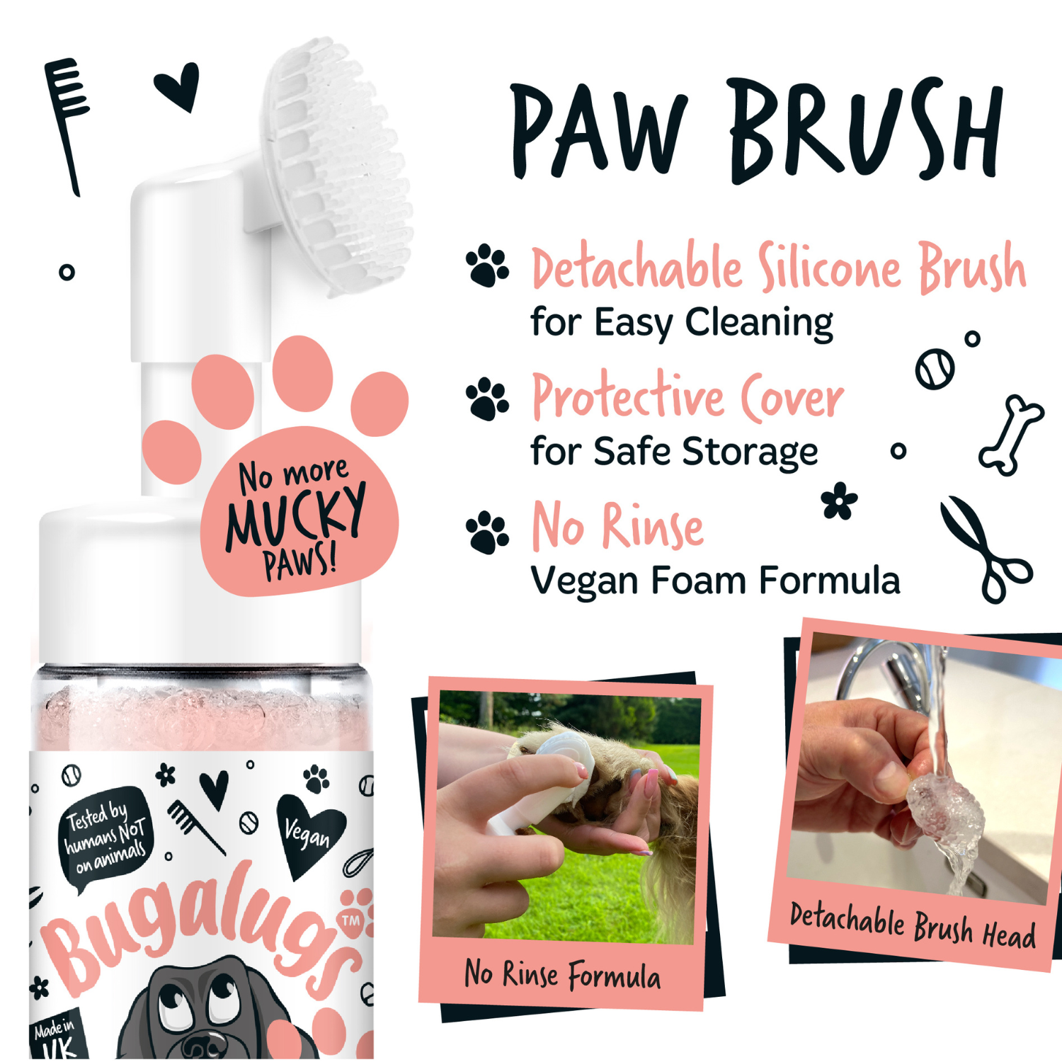 bugalugs-papaya-coconut-no-rinse-pfotenreiniger-mit-silikonb-rste-f-r-hunde-katz image 2
