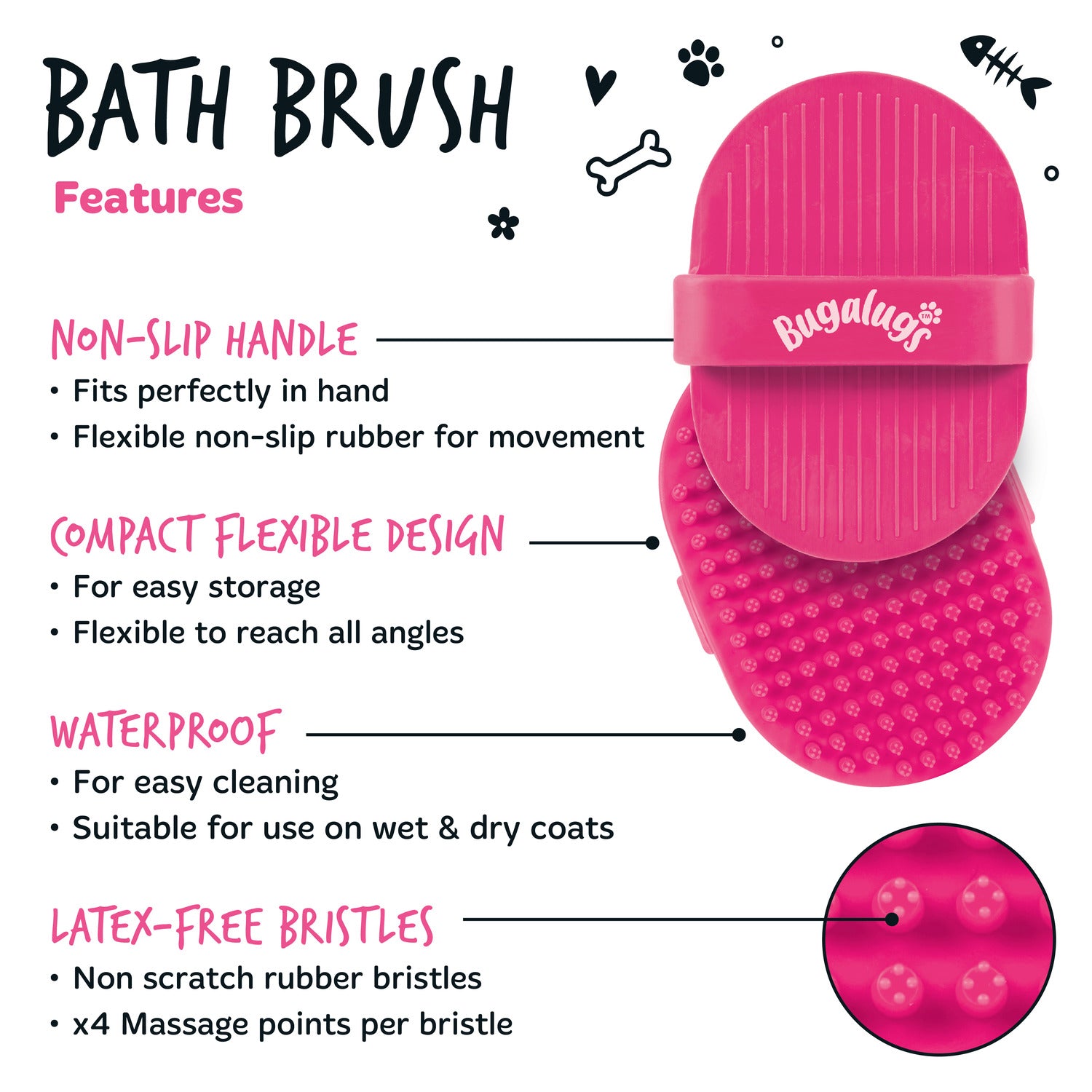 bugalugs-bath-brush-nass-trockenb-rste-f-r-hunde-katzen-pink image 3