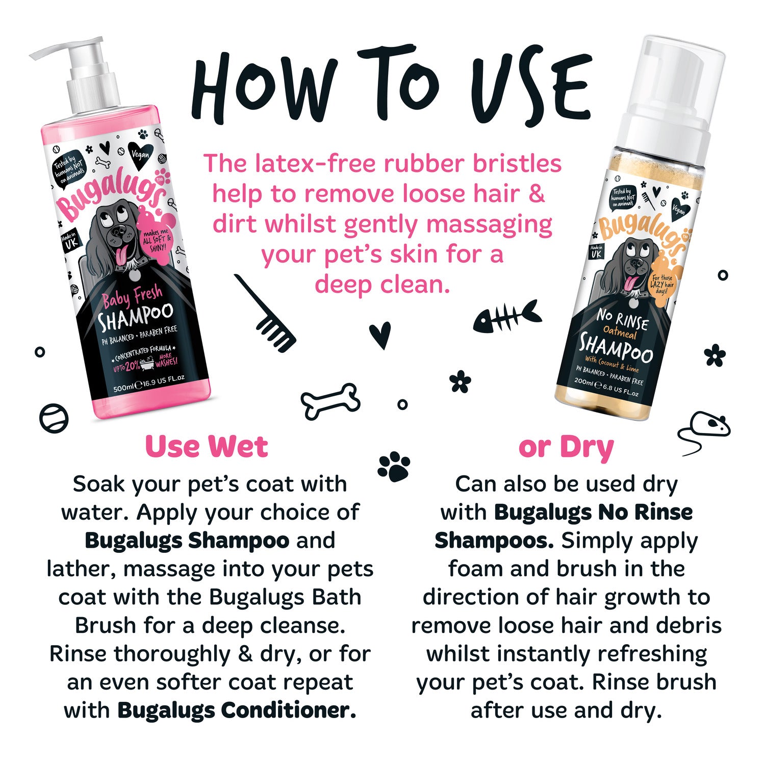 bugalugs-bath-brush-nass-trockenb-rste-f-r-hunde-katzen-pink image 4
