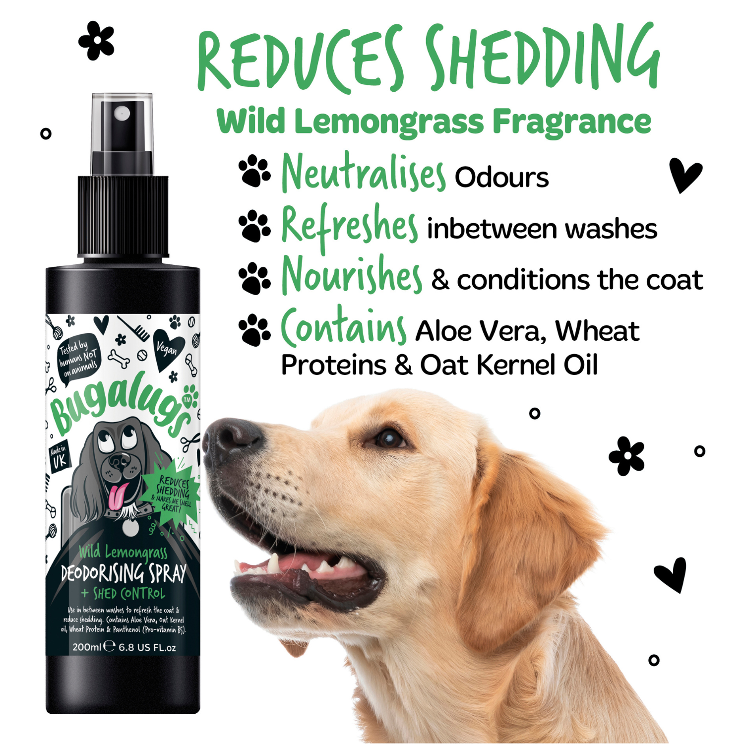 bugalugs-wild-lemongrass-deodorising-spray-mit-shed-control-hundedeo-spray-gegen image 3