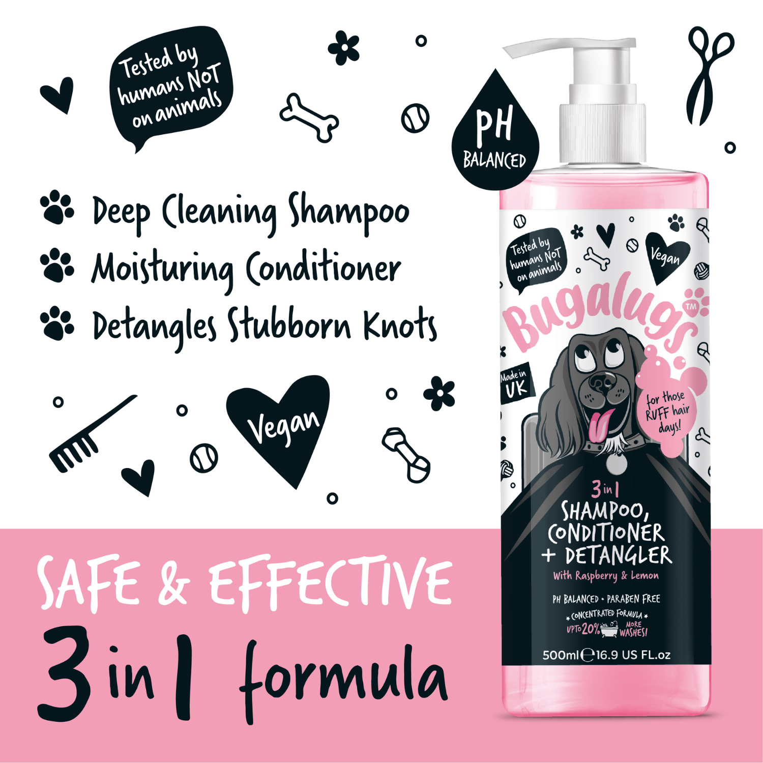bugalugs-3-in-1-raspberry-lemon-hundeshampoo-conditioner-detangler image 6