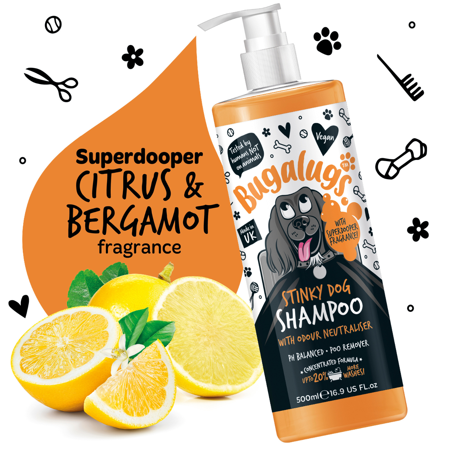 bugalugs-stinky-dog-shampoo-mit-geruchsneutralisierer-zitrus-bergamotte image 2