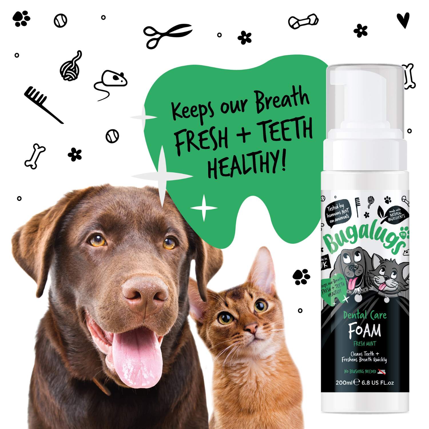 bugalugs-dental-care-foam-zahnpflegeschaum-ohne-b-rsten-f-r-hunde-katzen-fresh-m image 2