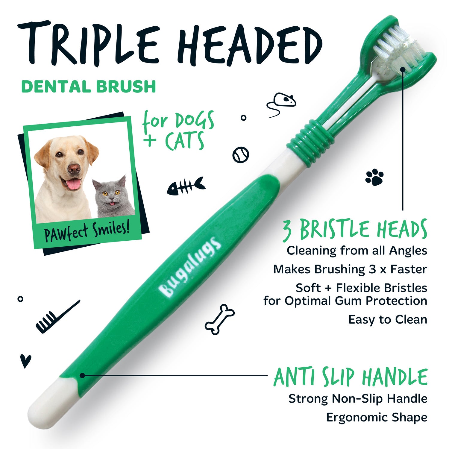 bugalugs-triple-headed-zahnb-rste-3-seitige-zahnpflegeb-rste-f-r-hunde-katzen-2e image 2