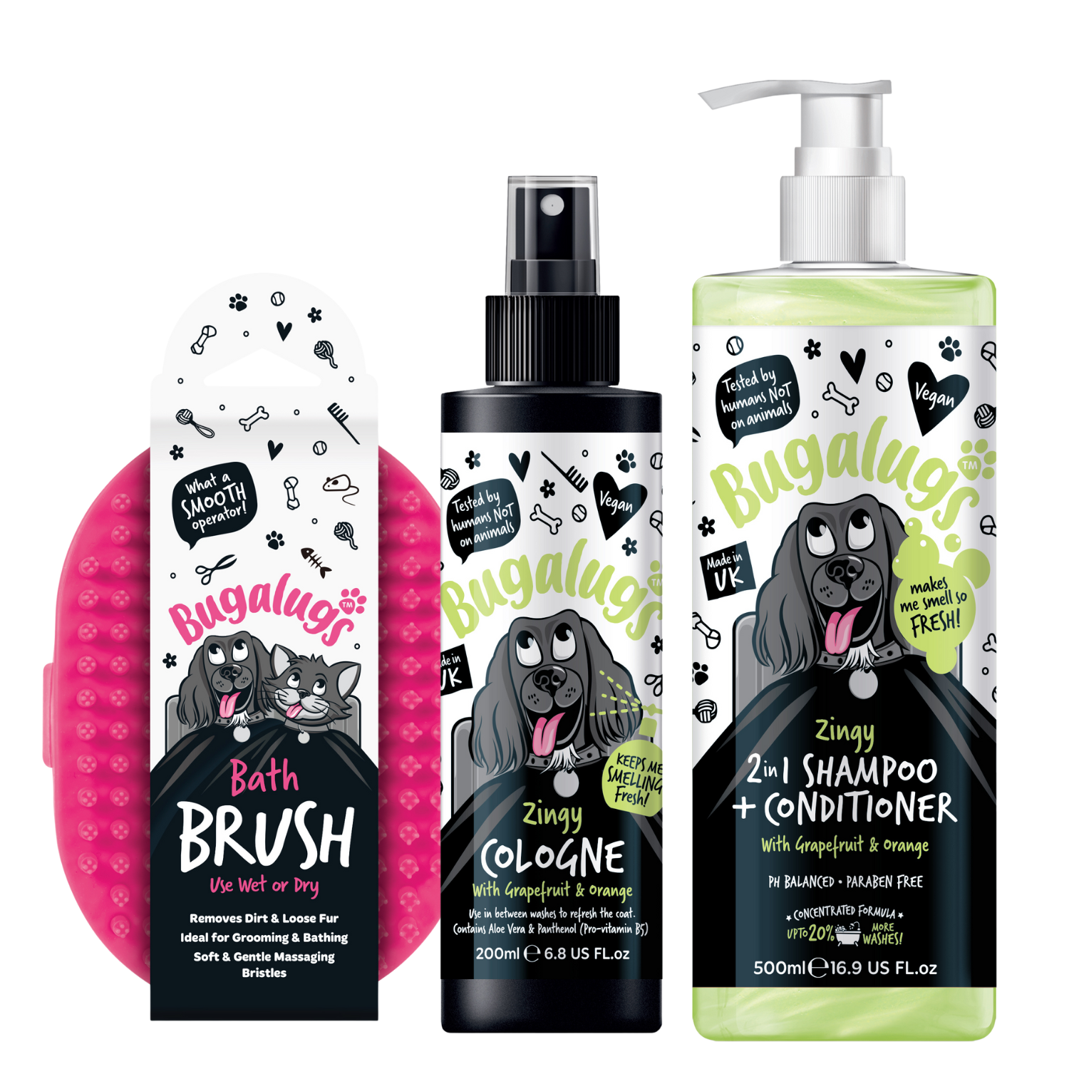 bugalugs-zingy-bath-brush-grooming-bundle-2-in-1-shampoo-cologne-und-b-rste image 1