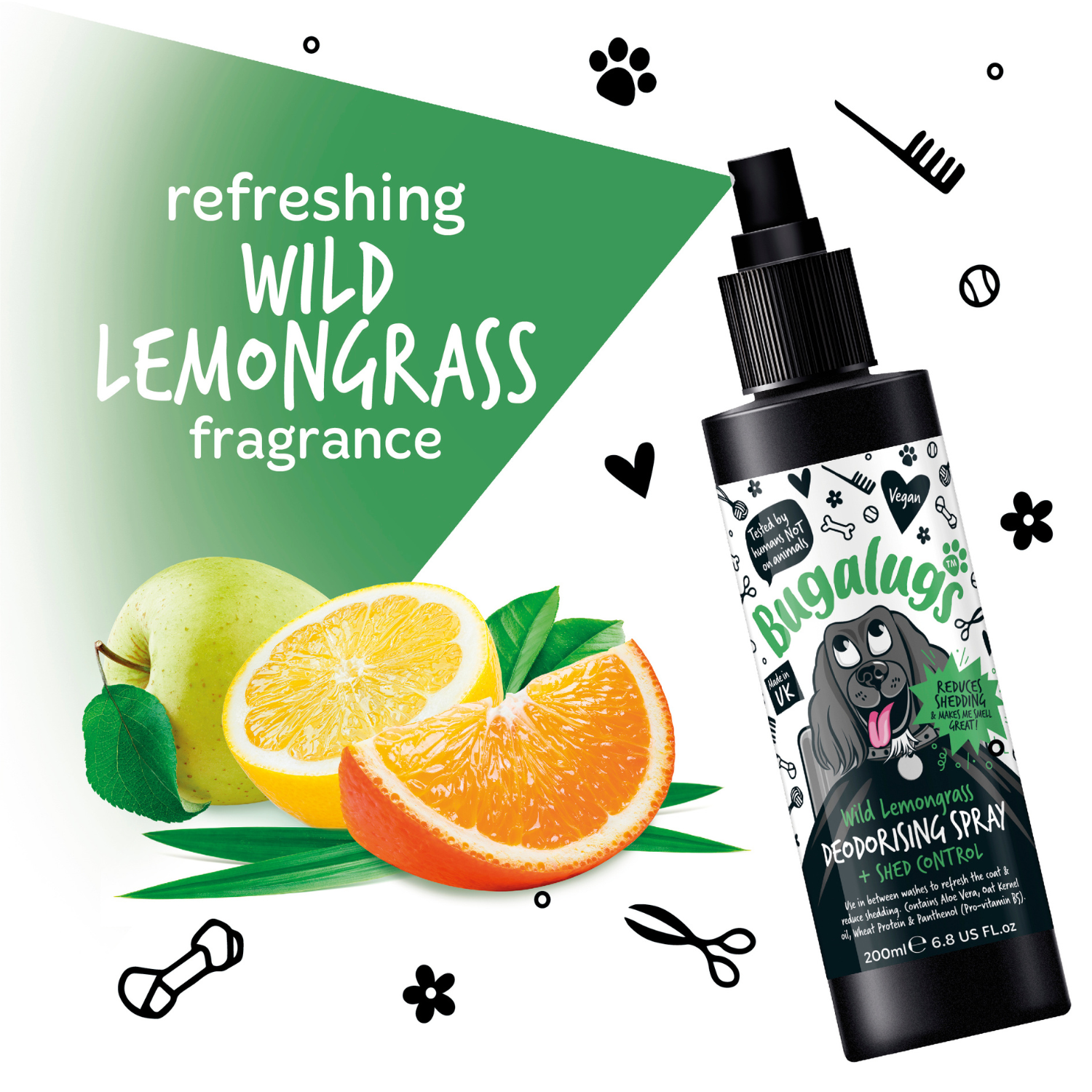 bugalugs-wild-lemongrass-deodorising-spray-mit-shed-control-hundedeo-spray-gegen image 2