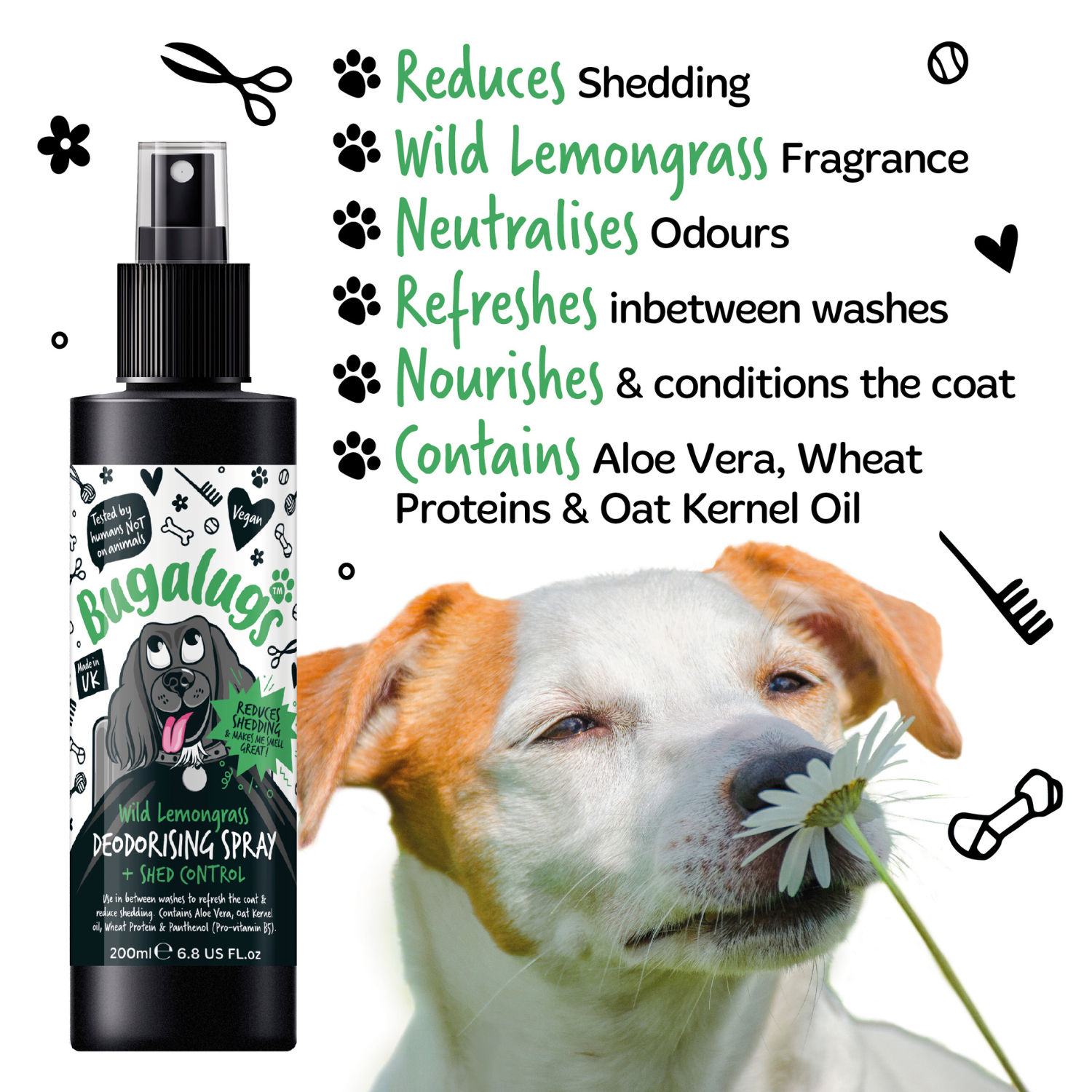 bugalugs-wild-lemongrass-deodorising-spray-mit-shed-control-hundedeo-spray-gegen image 6