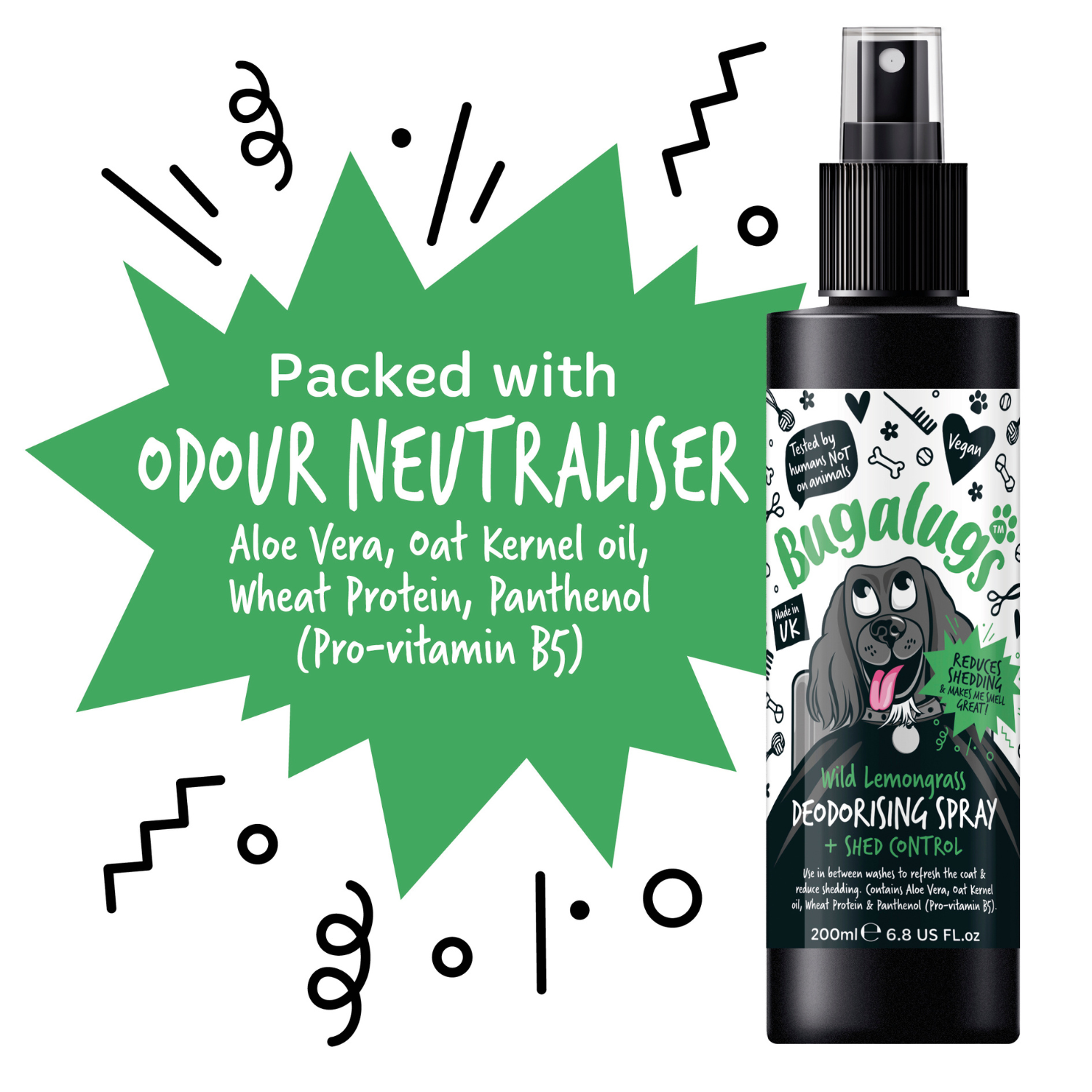 bugalugs-wild-lemongrass-deodorising-spray-mit-shed-control-hundedeo-spray-gegen image 5
